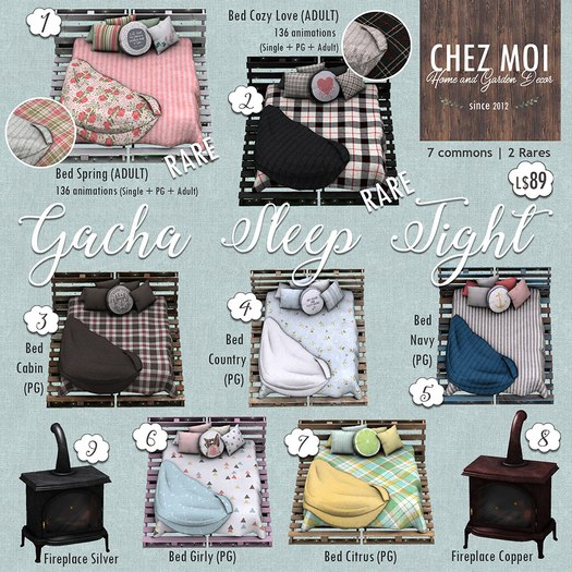 Chez Moi Sleep Tight Gacha Full Set (2 Rares 7 Commons)