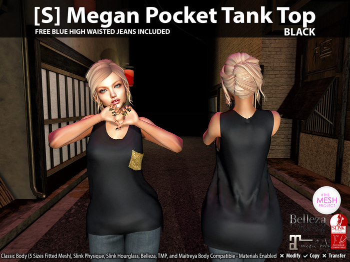[S] Megan Pocket Tank Top Black