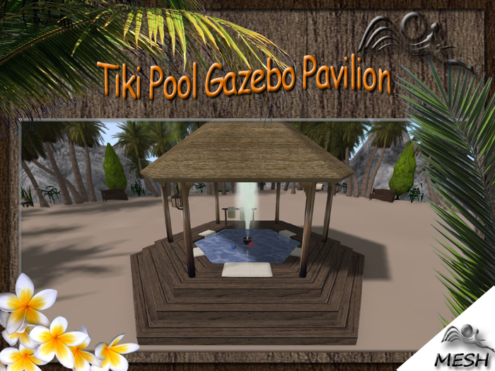 [SF Mesh] - New Tiki Pool Gazebo Pavilion (hexagon) - Lounge Gazebo