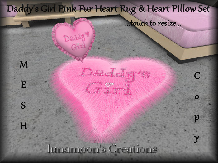 Daddy's Girl Pink Fur Heart Mesh Rug & Pillow Set