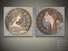 HELENA and SYNTHIA Alphonse Mucha Art Nouveau | Unframed Mesh Canvas Wall Panel