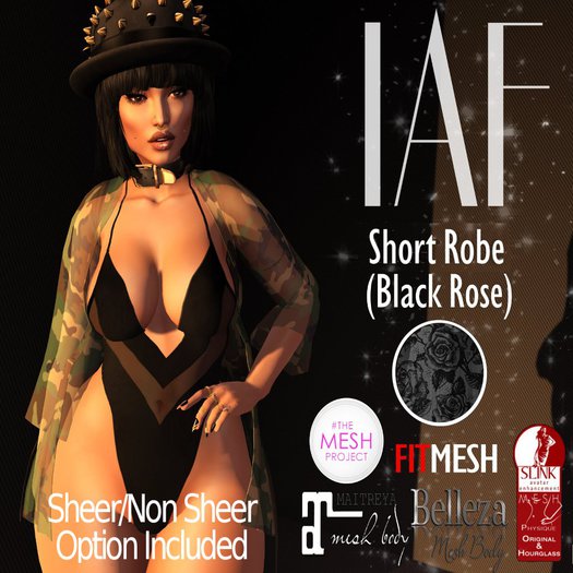 IAF Short Robe (Black Rose) (BELLEZA-MAITREYA-SLINK-STANDARD)