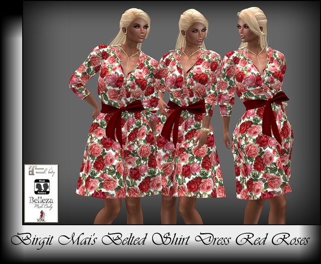 Birgit Mai's Belted ShirtDress Red Roses (BOXED)