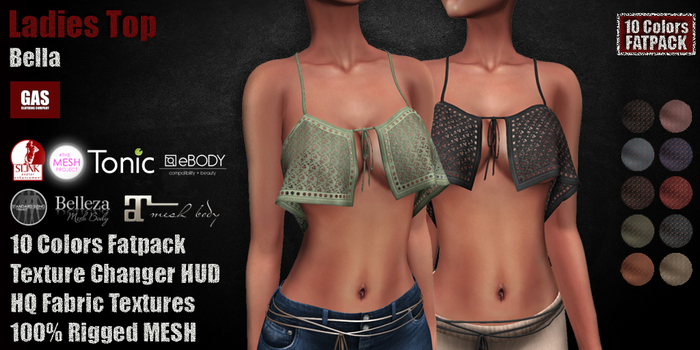 GAS [Ladies Top Bella - 10 Colors w/HUD FATPACK] Demo