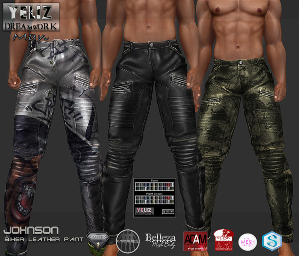 YELIZ MESH "JOHNSON" Biker Leather Pant w. HUD