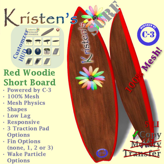Kristen's @ - Shortboard Red Woodie