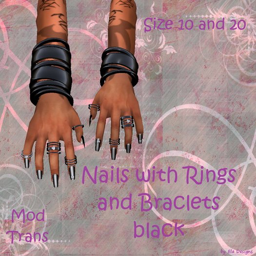 Nails with Rings and Braclets black