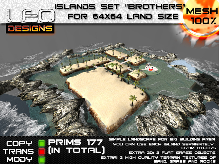 Second Life Marketplace Islands set "Brothers" for 64x64 land size or