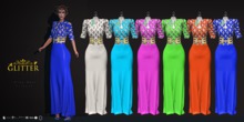 GLITTER - AIKO NEON FITMESH LONG DRESS W/TEXTURE HUD