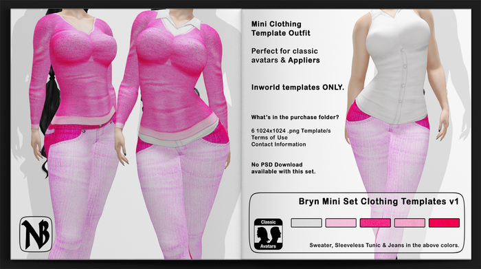 Bryn MINI Sweater, Sleeveless Tunic & Designer Jeans MINI Clothing Templates Set - Full Permissions