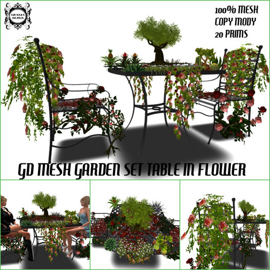 Second Life Marketplace GD MESH GARDEN SET TABLE IN FLOWER