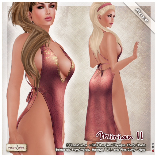 [V/W] Mirian II Rose - Open side fantasy dress in fitted mesh + Slink, Belleza, Ebody, TMP, Tonic...