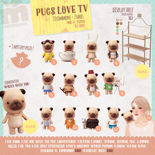 *MishMish* Pugs Love TV - Pug Peekaboo (shoulder) Arcade Gacha March 2015! Limited Qty!