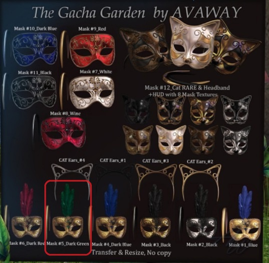 *AvaWay* Carnival Mask #5_Dark Green Mask with feather