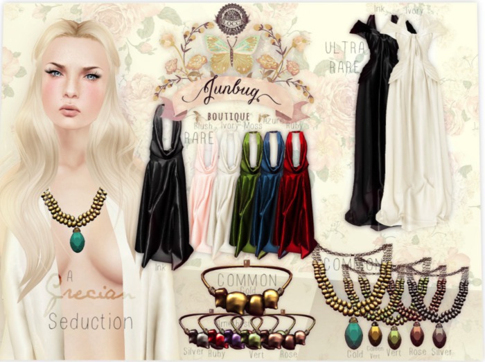 *{Junbug}* Grecian Goddess Necklace [Golden Vert] Original Unique Mesh Dress Fantasy Carnival Gacha! Limited Qty! 