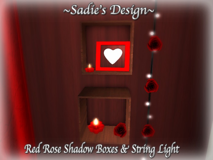 ~Sadie's Design~ Red Rose Shadow Box & String Light 
