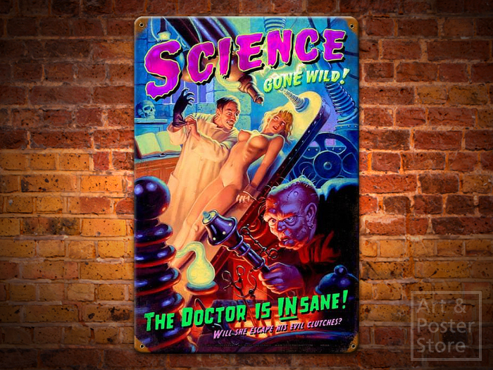 SCIENCE GONE WOLD Raunchy Metal Sign Poster