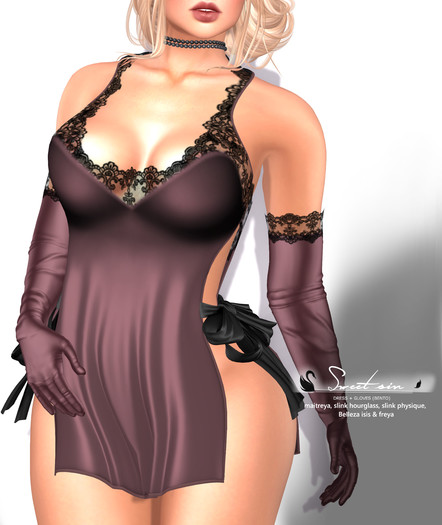 ! Black Swan ! Sweet Sin - dress & gloves - rosy brown