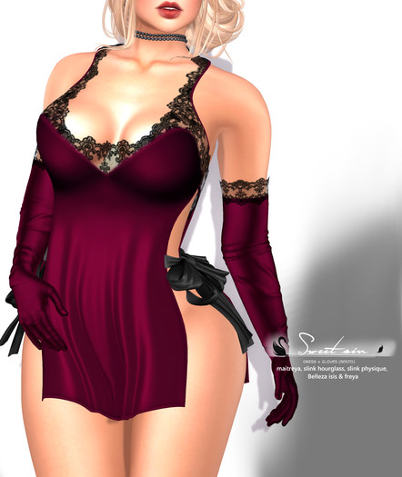 ! Black Swan ! Sweet Sin _ dress & gloves  - red