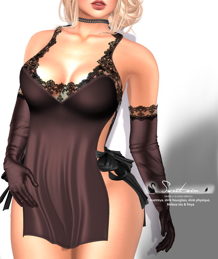 ! Black Swan ! Sweet Sin - dress & gloves - brown