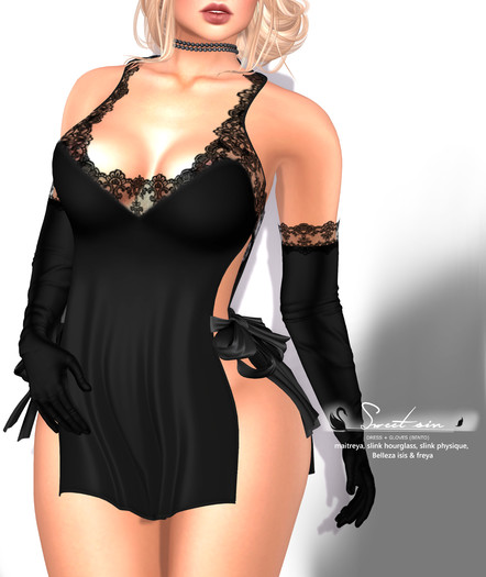 ! Black Swan ! Sweet Sin - dress & gloves - black