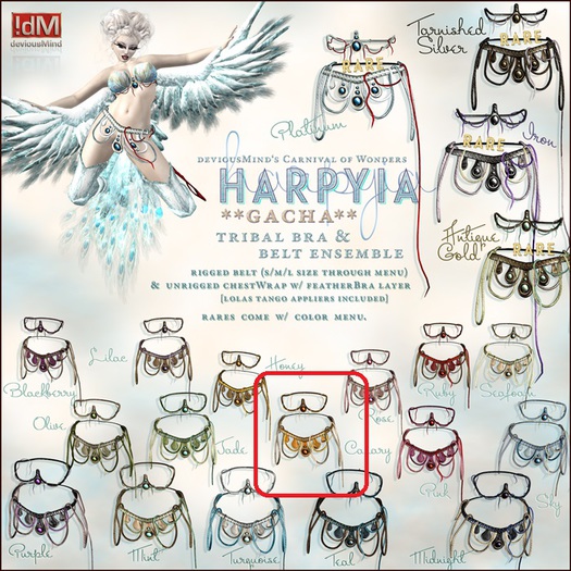 !dM deviousMind "Harpyia" Belt&Bra Ensemble **CANARY** (BOX)