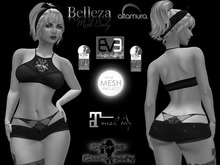 DEMO Skull Crop Top & Jean Booty Shorts w/ Black Lace Panties