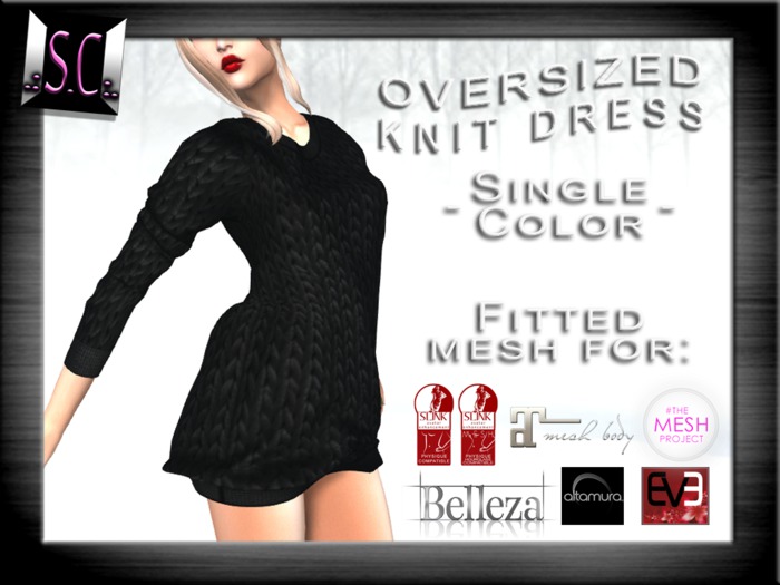 .:S.C:. Oversized Knit Dress - Single Color - Black