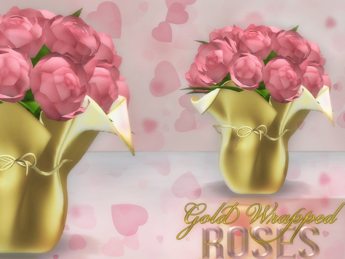 Bouquet of Gold Wrapped Pink Roses