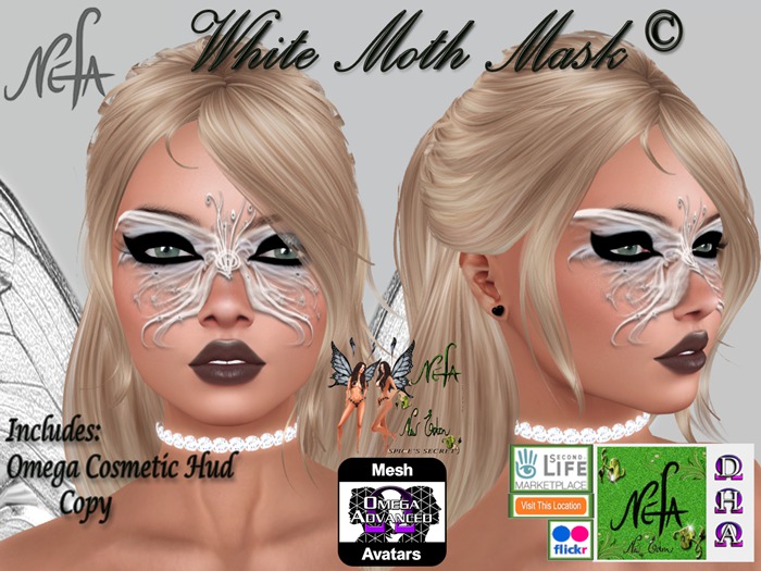 NEFA 122 White Moth Mask Omega Hud bxd