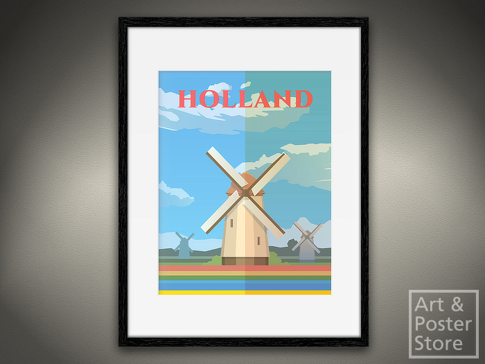 HOLLAND | Retro Style Travel Poster | Mesh Frame with 6 texture option 