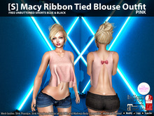 [S] Macy Ribbon Tied Blouse Outfit Pink