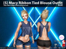 [S] Macy Ribbon Tied Blouse Outfit Blue