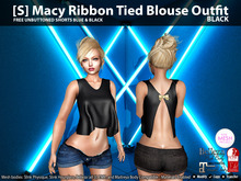 [S] Macy Ribbon Tied Blouse Outfit Black