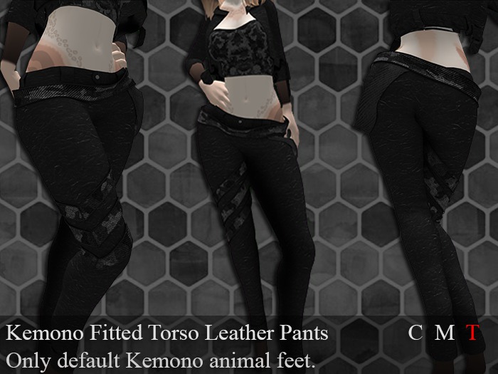 Second Life Marketplace (Black & White)Kemono Fitted Torso Leather Pants