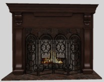Wood and Red Granite Fireplace