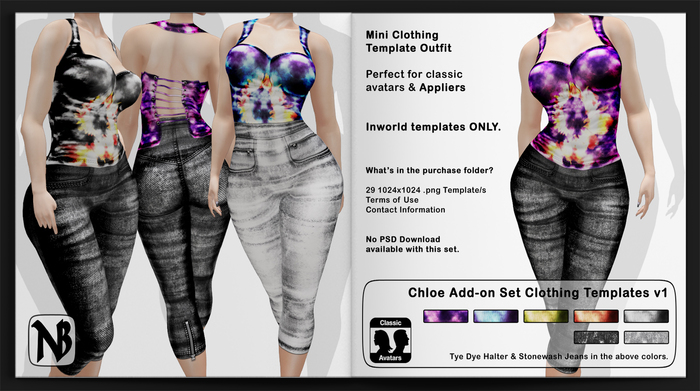 Chloe ADDON Tye Dye Halter & High-waist Jeans Clothing Templates Set - Full Permissions