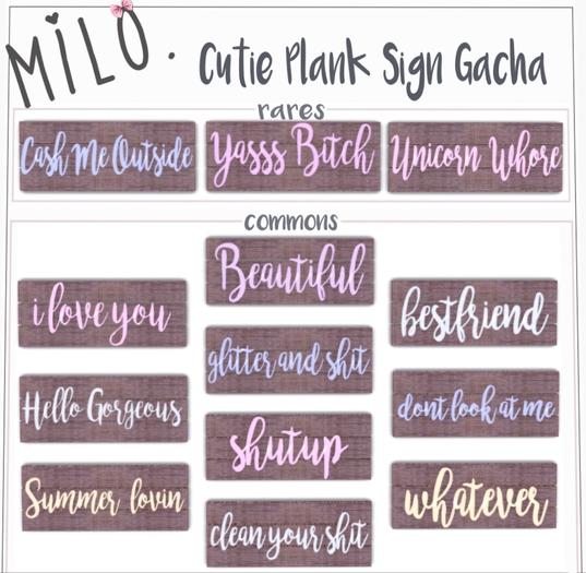 Milo. Plank Sign Gacha - Shutup
