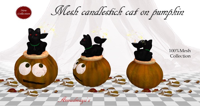 Mesh candlestick cat on pumpkin v.2