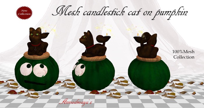 Mesh candlestick cat on pumpkin v.3