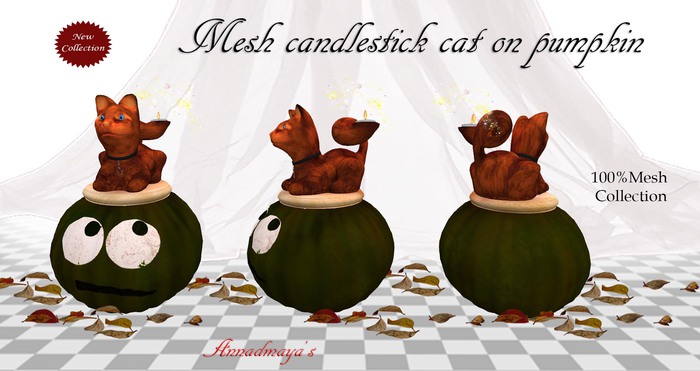 Mesh candlestick cat on pumpkin v.4