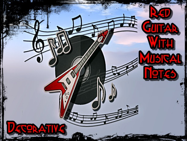 guitarra roja con notas