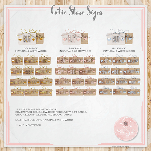 Cutie Store Signs Gold Pack 