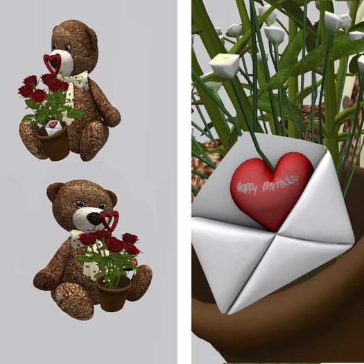 TEDDY HOLDING BIRTHDAY ROSES