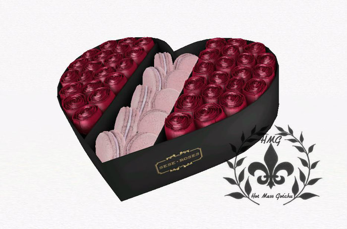 Sese - Rose box heart + macarons decor