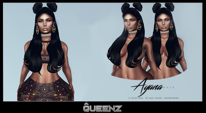 .Q. Ayana (Rigged Mesh Hair) *BUNDLE*