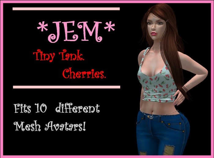 *JEM* Tiny Tank. Cherries. Fits 10 diff. mesh avatars