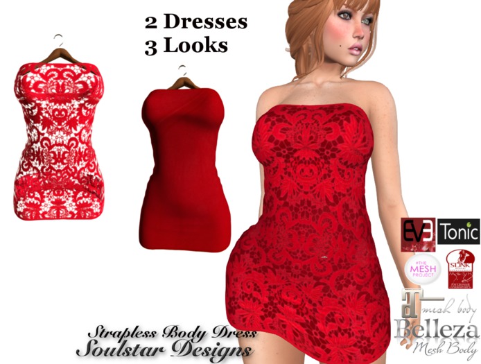 Strapless Body Dresses  Red Lace Over Red