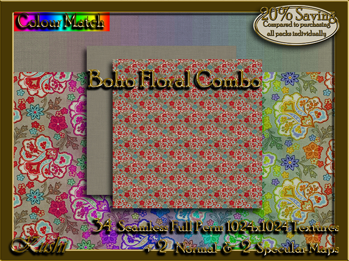 !Kushi! BohoFloralCOMBO Textures -WEAR TO UNPACK