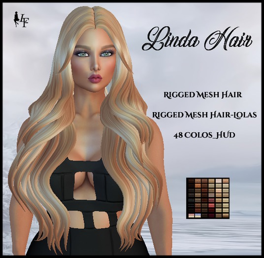 *LF* Linda Rigged Mesh Hair w/48 Colors/HUD